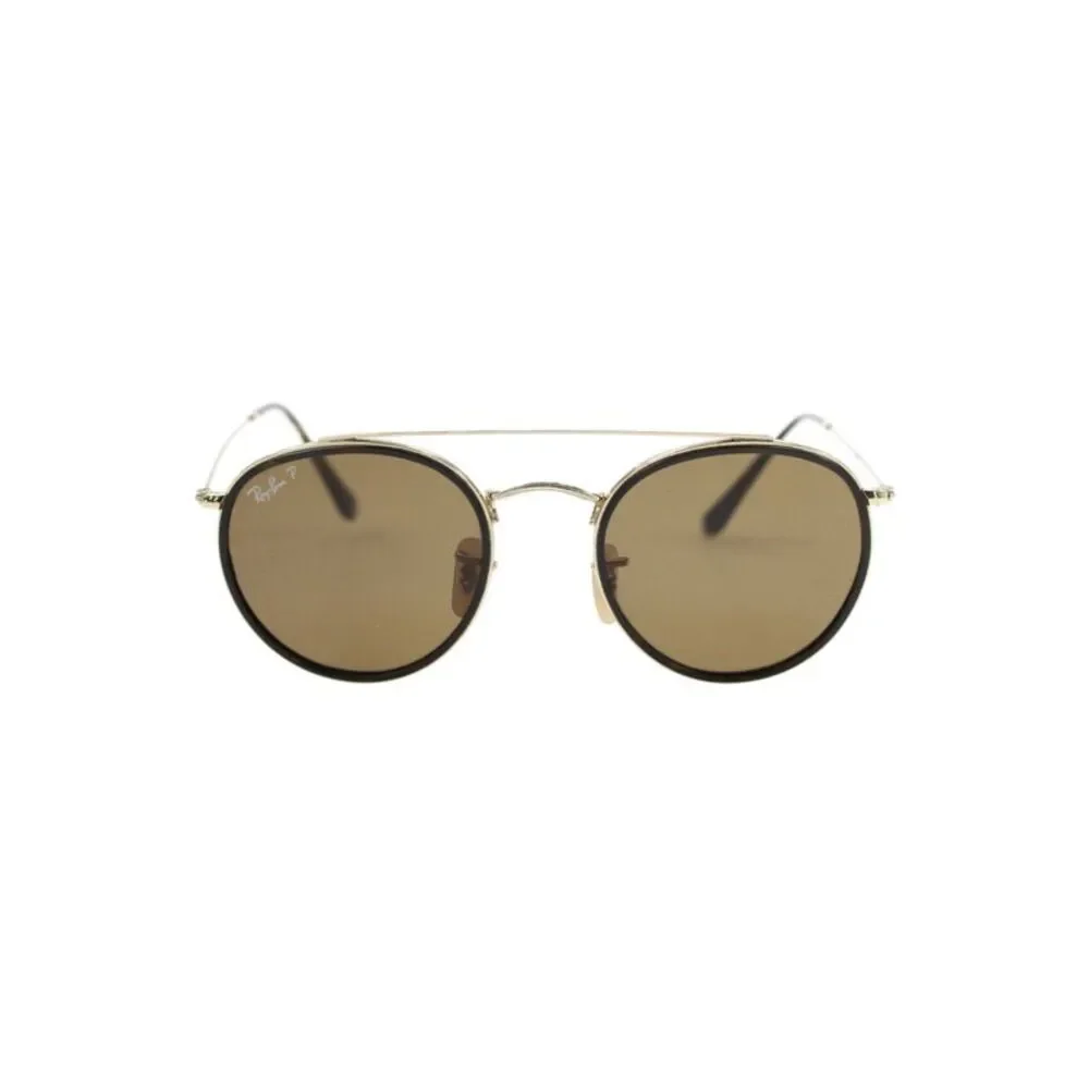 Ray Ban Womens RB 3647-N Rounded Sunglasses Gold Tone Black Brown